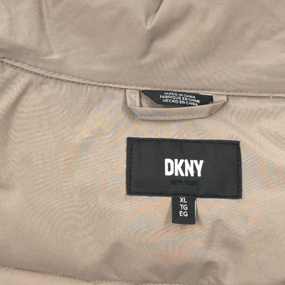 DKNY Long Hooded Puffer Winter Coat Jacket Parka Women's XL Beige Removable Hood - Picture 7 of 11
